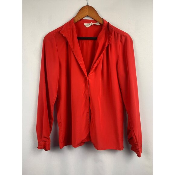 J. Ryan Womens Red Long Sleeve Button-Up Blouse Size 6 Polyester Made In China - Picture 1 of 5